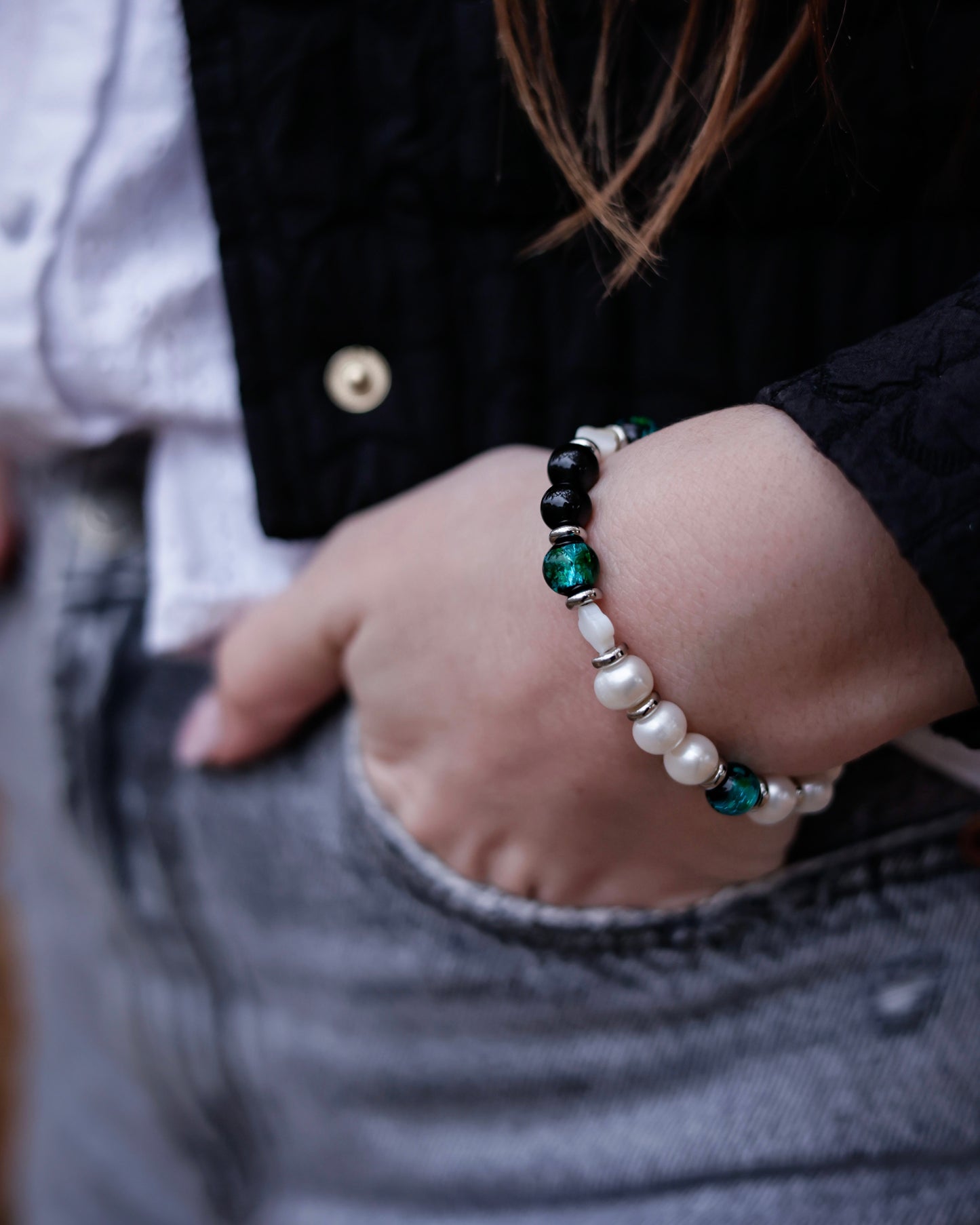BRACELET LINE JOLIET GREEN HOTARU - Paris Pearl